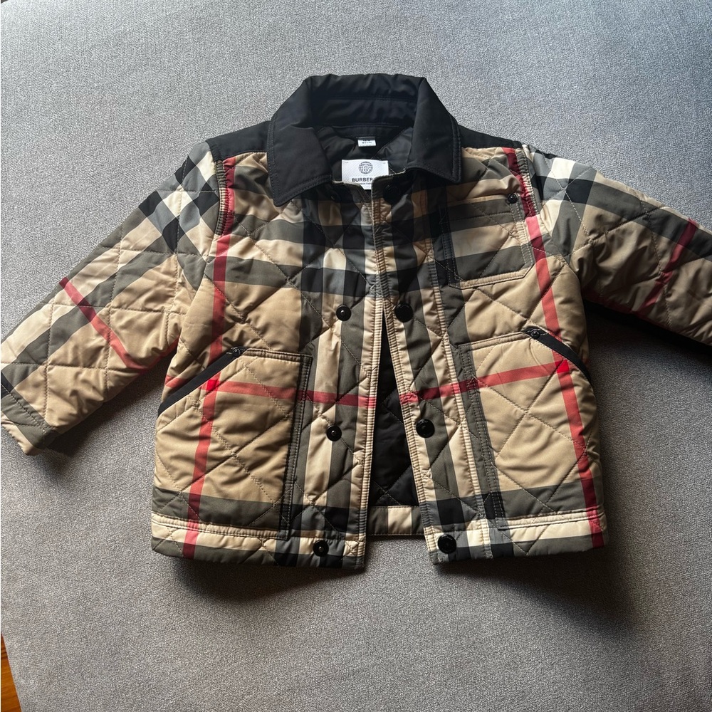 Burberry Kids Plaid Puffer Jacket - Beige, Black, and Red